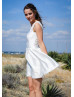 Ivory Lace Taffeta Keyhole Back Short Classic Wedding Dress